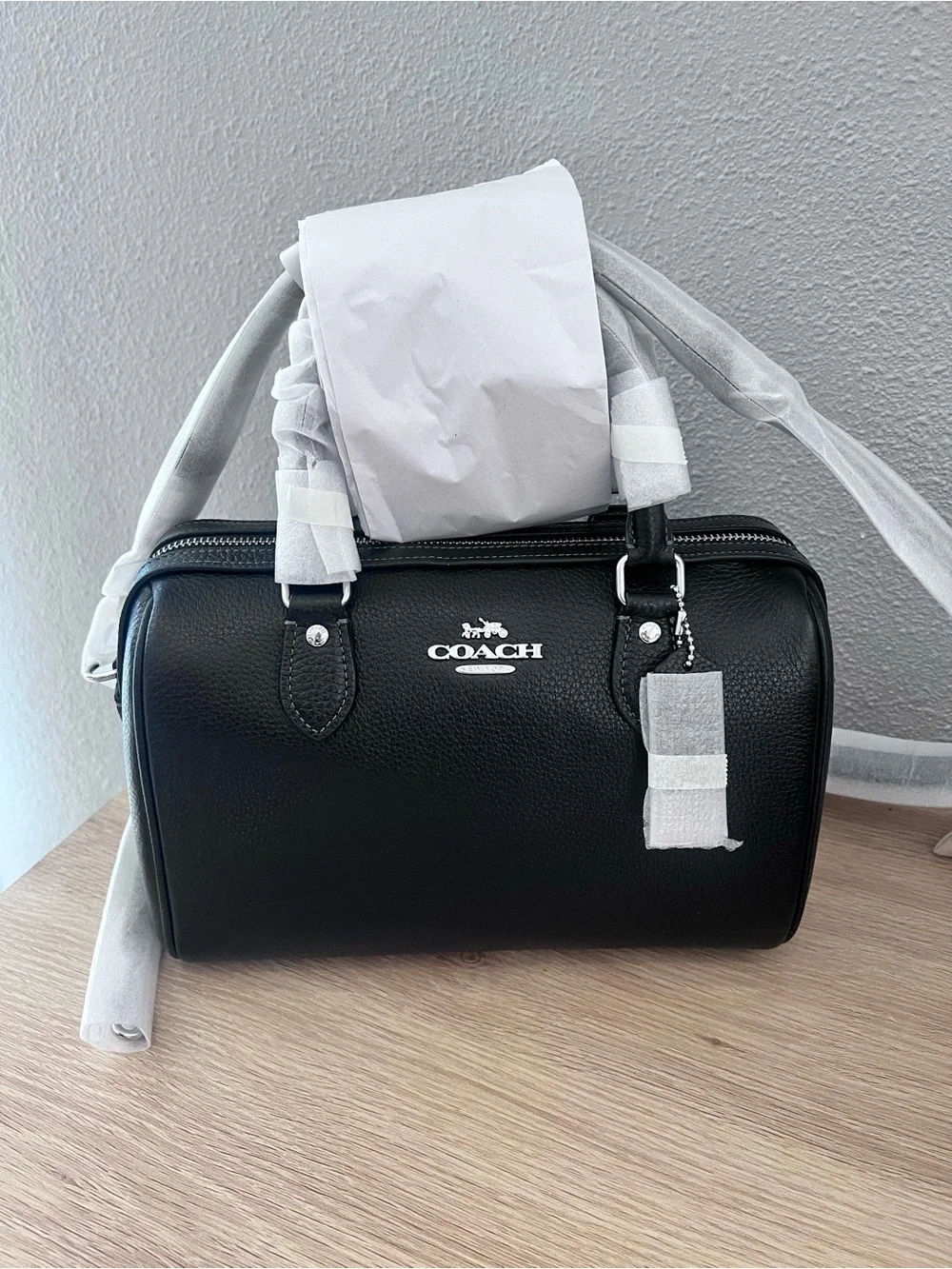 Medium Coach Rowan in Black Pebbled leather with silver hardware